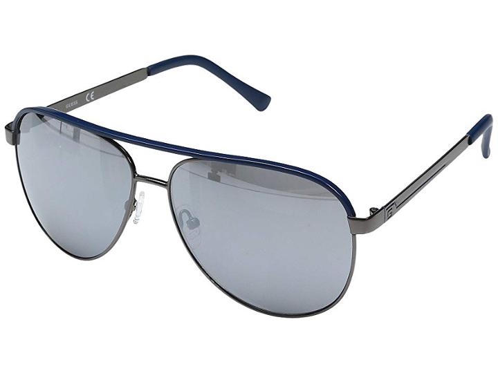 Guess Gf0172 (gunmetal/navy Line/smoke Mirror Lens) Fashion Sunglasses
