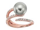 Michael Kors Pearl Tone Pave Crystal And Grey Pearl Open Ring (rose Gold) Ring