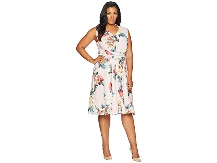 Tahari By Asl Plus Size Georgette Wrap Waist Dress (blush/lemon/coral) Women's Dress