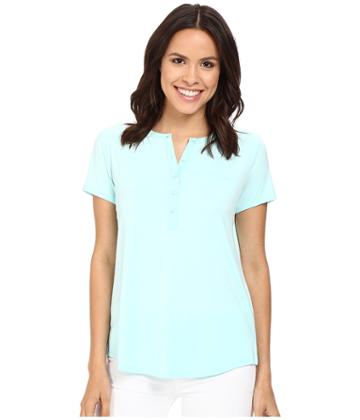 Nydj Pleat Back Knit Top (aqua Salt) Women's T Shirt