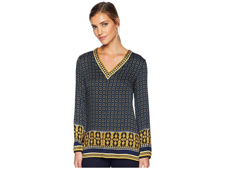 Tribal Long Sleeve V-neck Blouse (amber) Women's Blouse