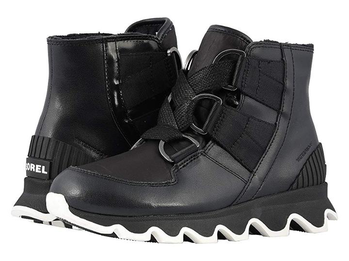 Sorel Kinetictm Short Lace (black/white Leather/nylon Combination) Women's Cold Weather Boots