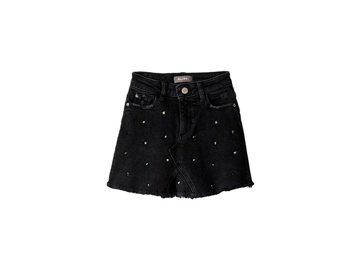 Dl1961 Kids Jenny Mini Skirt With Raw Hem And Rhinestones (big Kids) (diamond Black) Girl's Skirt