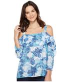 Nydj Cold Shoulder Blouse (cote D Azur Tropics Matisse Blue) Women's Blouse