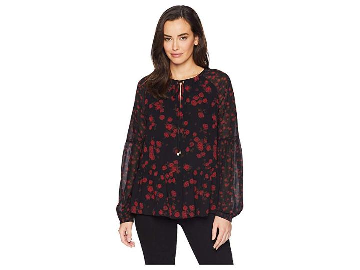 Michael Michael Kors Eden Rose Combo Top (black/red Currant) Women's Clothing