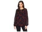 Michael Michael Kors Eden Rose Combo Top (black/red Currant) Women's Clothing