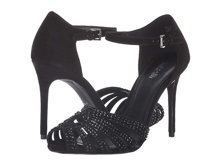 Michael Michael Kors Mina Sandal (black Kid Suede/hot Fix Stones) High Heels