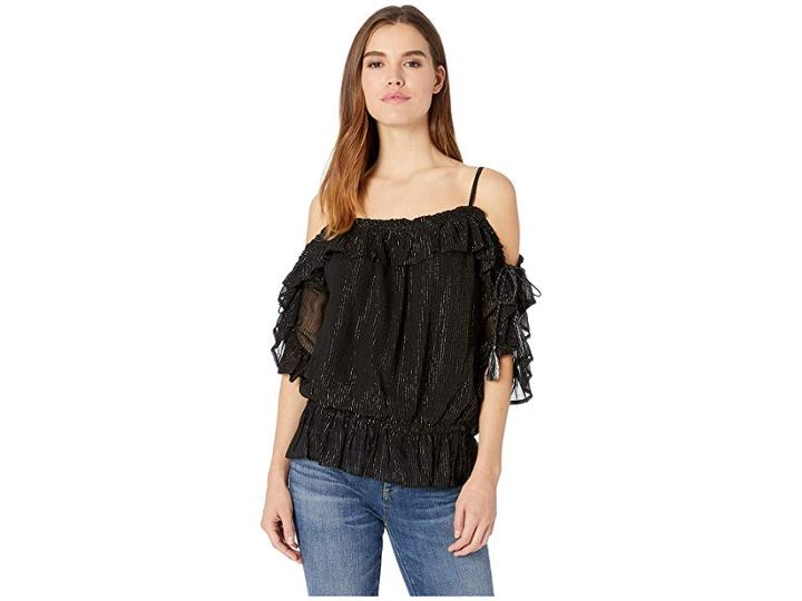 Bb Dakota Little Black Blouse Metallic Top (black) Women's Blouse