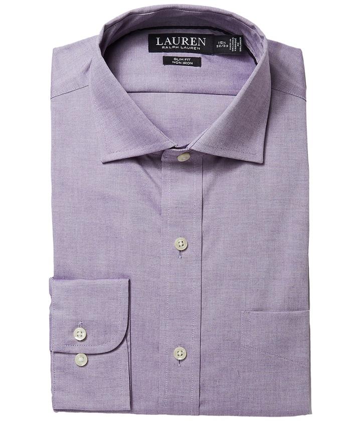 Lauren Ralph Lauren Slim Fit No-iron Cotton Dress Shirt (dark Magenta/white) Men's Long Sleeve Button Up