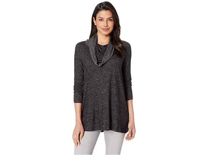 Alexander Jordan Cowl Neck Hacci Top W/ Split Side Seams (black) Women's Clothing