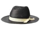 Bcbgeneration Embroidered Word Woven Straw Panama (black) Caps