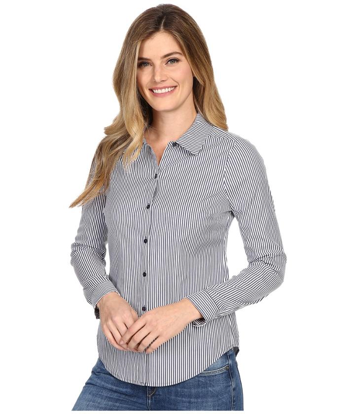 Nydj Fit Solution Woven Top (indigo Stripe) Women's Clothing