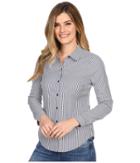 Nydj Fit Solution Woven Top (indigo Stripe) Women's Clothing