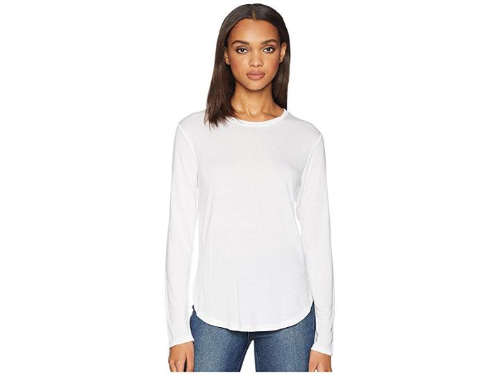 Lna Drapey Modal Long Sleeve Curved Crew (white) Women's Clothing