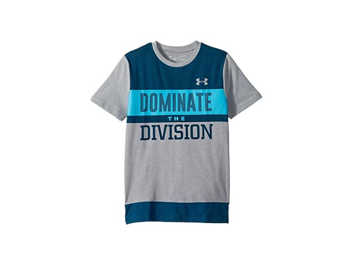 Under Armour Kids Dominate The Division Short Sleeve Tee (big Kids) (steel Light Heather/techno Teal) Boy's T Shirt