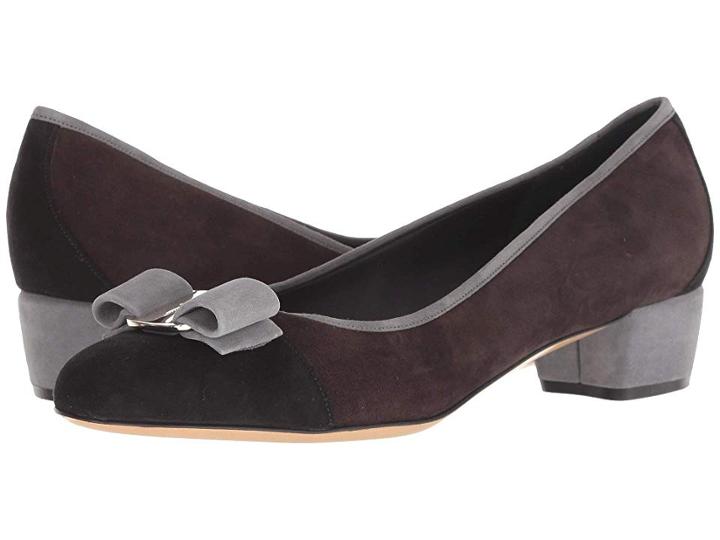 Salvatore Ferragamo Vara Cb (nero Suede Kid Ro) Women's 1-2 Inch Heel Shoes