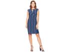 Lauren Ralph Lauren Spoletta Stripe Elkana Cap Sleeve Day Dress (dutch Blue/spruce/colonial Cream) Women's Dress