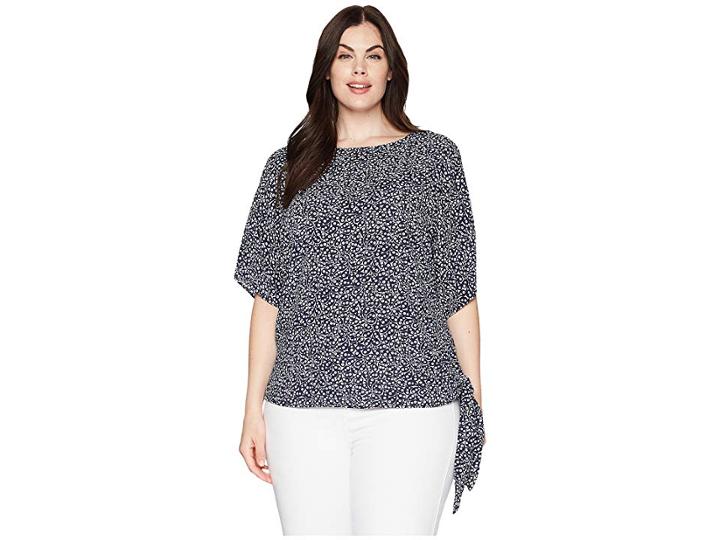 Michael Michael Kors Plus Size Paisley Fleur Tie Top (white/true Navy) Women's Clothing