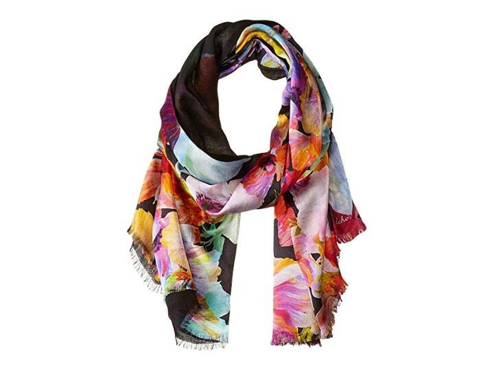 Echo Design Digital Floral Double-faced Silk Wrap (black) Scarves