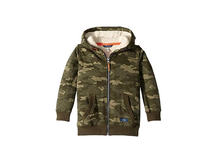 Joules Kids Sherpa Lined Zip Through Hooded Sweatshirt (toddler/little Kids/big Kids) (camo) Boy's Sweatshirt