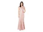 Marina Metallic Lace Cap Sleeve Keyhole Back Gown (blush) Women's Clothing