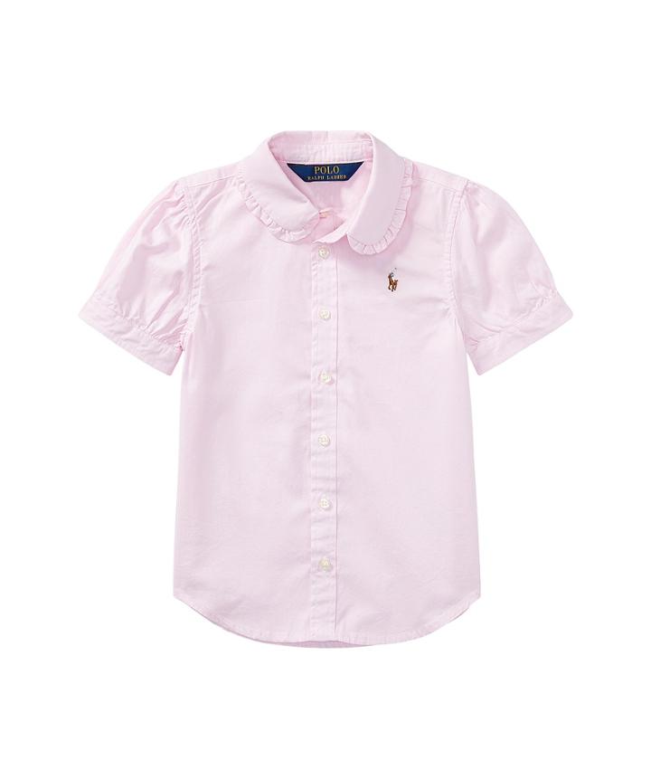 Polo Ralph Lauren Kids Solid Oxford Shirt (toddler) (deco Pink/blue Multi Pony Player) Girl's Short Sleeve Button Up
