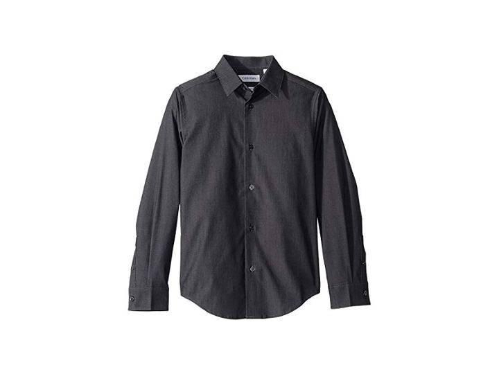 Calvin Klein Kids Iridescent Twill Long Sleeve Shirt (big Kids) (dark Grey) Boy's Clothing