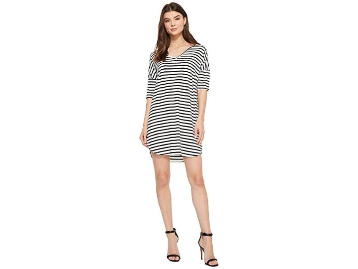 American Rose Hartley Striped V-neck Dress (black/white) Women's Dress