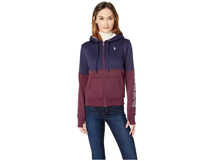 U.s. Polo Assn. Fleece Zip-up Hoodie (merlot) Women's Coat