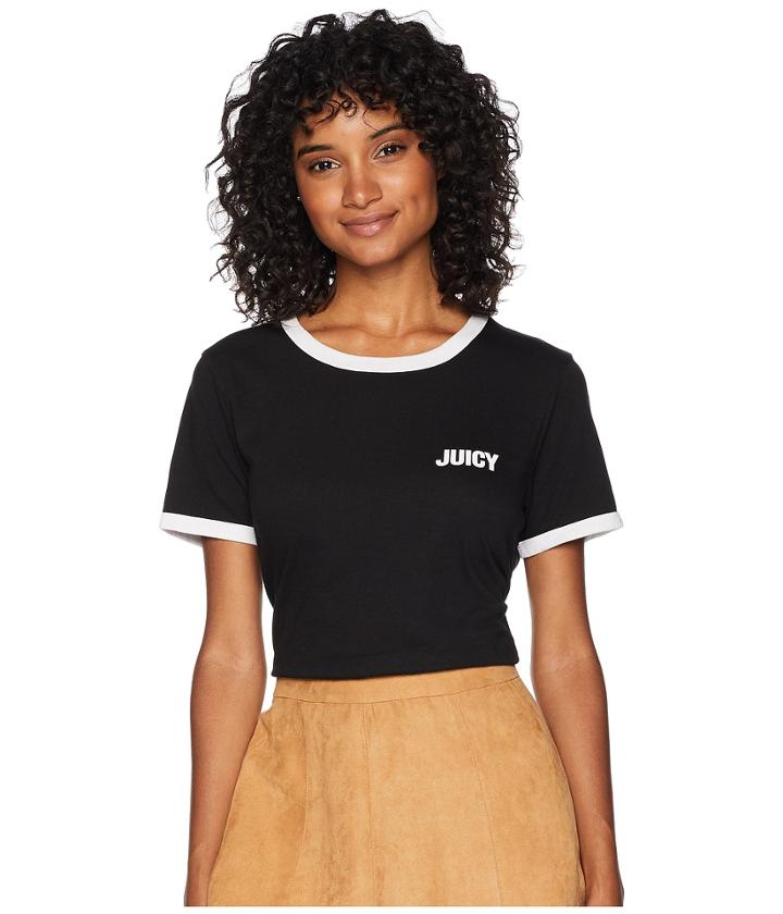 Juicy Couture Juicy Short Sleeve Ringer Tee (pitch Black) Women's T Shirt