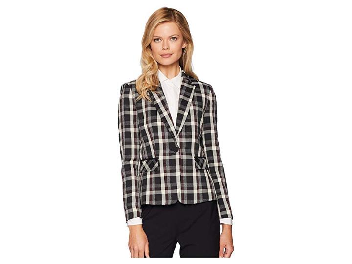 Tahari By Asl Novelty Plaid One-button Jacket (cabernet/black/ivory) Women's Coat