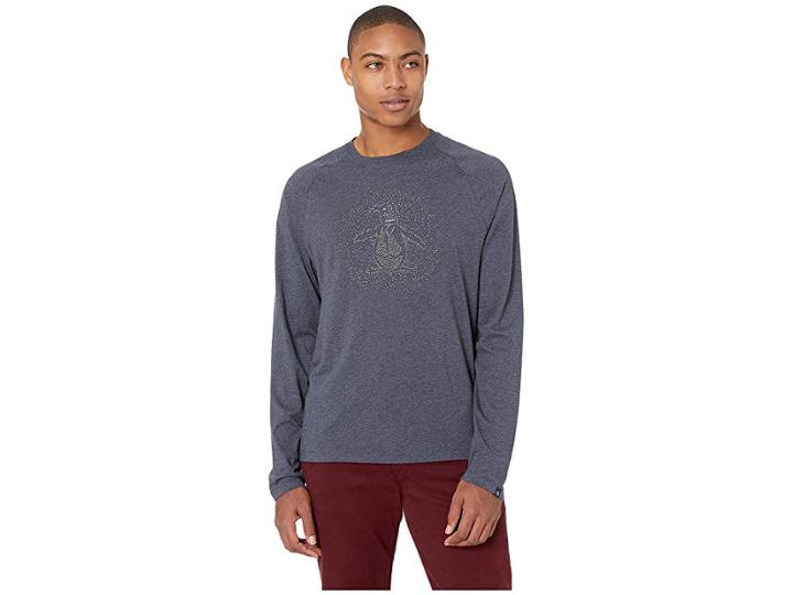 Original Penguin Long Sleeve Caviar Pete Tee (dark Sapphire) Men's T Shirt