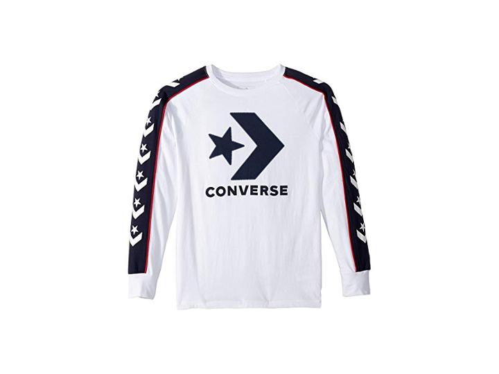 Converse Kids Long Sleeve Track Tee (big Kids) (white) Boy's T Shirt