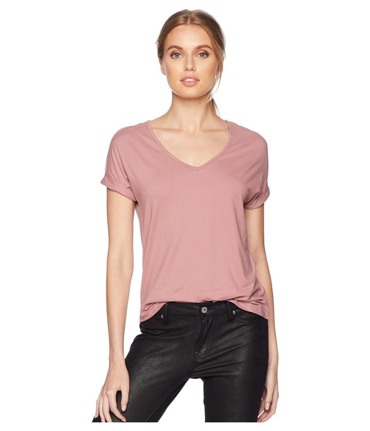 Pink Rose Short Dolman Sleeve V-neck Shirttail Top W/ Back Yoke (gorgeola) Women's Clothing