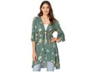 Angie 3/4 Sleeve Floral Print Kimono With Stretch Waist (dark Olive) Women's Clothing
