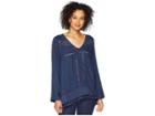 Dylan By True Grit Riley Roll Long Sleeve With Tab And Crochet Tassels (indigo) Women's Long Sleeve Pullover