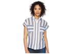 Lucky Brand Stripe Tie Back Shirt (blue Multi) Women's Clothing
