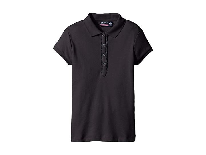 Nautica Kids Short Sleeve Polo With Ruffle Placket (big Kids) (su Navy) Girl's Short Sleeve Pullover