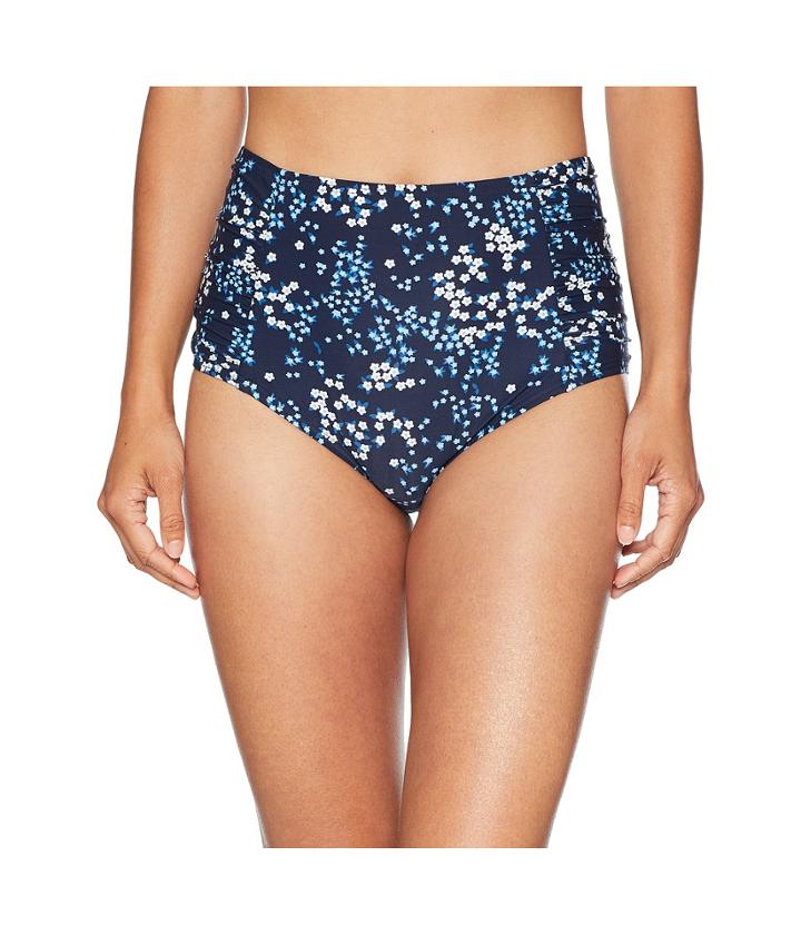 Michael Michael Kors Scattered Blooms High-waisted Bikini Bottoms (new Navy) Women's Swimwear