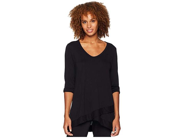 Mod-o-doc Sandwashed Modal Jersey 3/4 Sleeve Crossover Hem Tee (black) Women's T Shirt