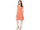 London Times Shirred Shoulder Fit And Flare (coral) Women's Dress