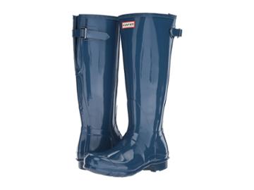 Hunter Original Back Adjustable Gloss Rain Boots (dark Earth Blue) Women's Rain Boots