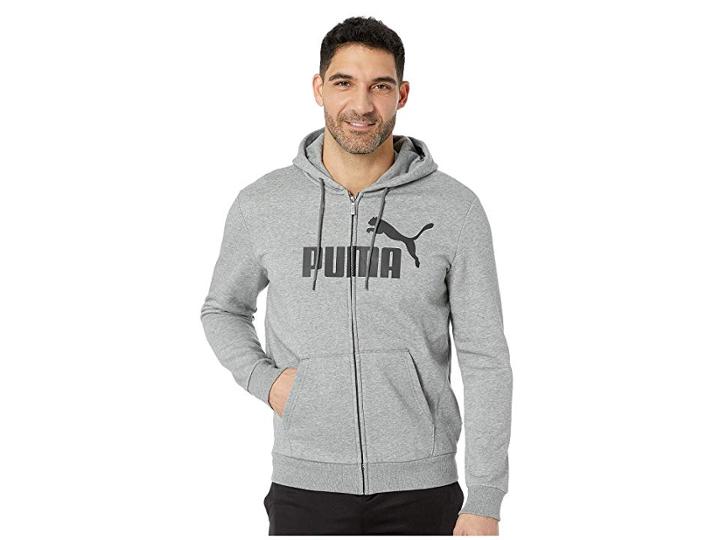 Puma Essential Full Zip Hoodie Fleece Big Logo (medium Gray Heather) Men's Sweatshirt