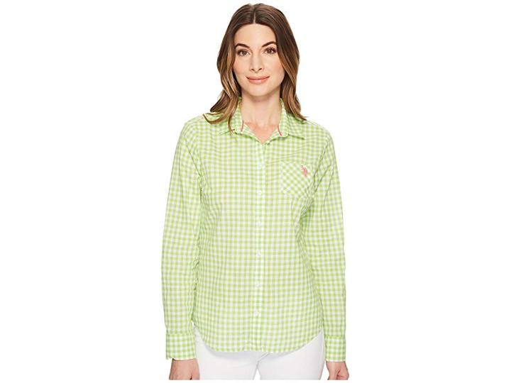 U.s. Polo Assn. Woven Plaid Blouse (apple Martini) Women's Blouse