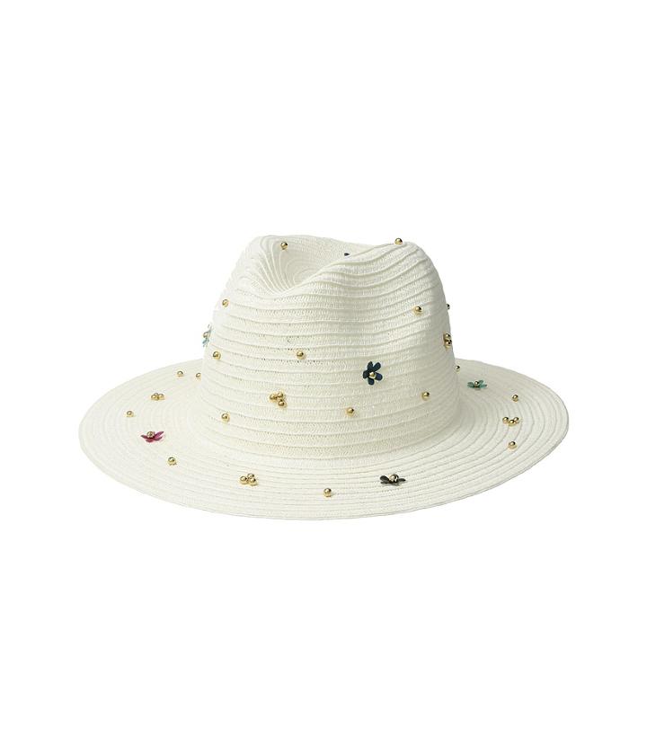 San Diego Hat Company Ubf1103 Fedora W/ Gold Beads Flowers (white) Fedora Hats