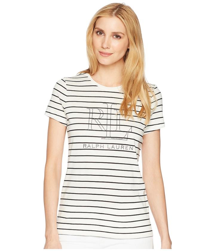 Lauren Ralph Lauren Studded Lrl T-shirt (mascarpone Cream/polo Black) Women's T Shirt