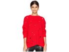 Romeo & Juliet Couture Distressed Oversized Knit Sweater (red) Women's Sweater
