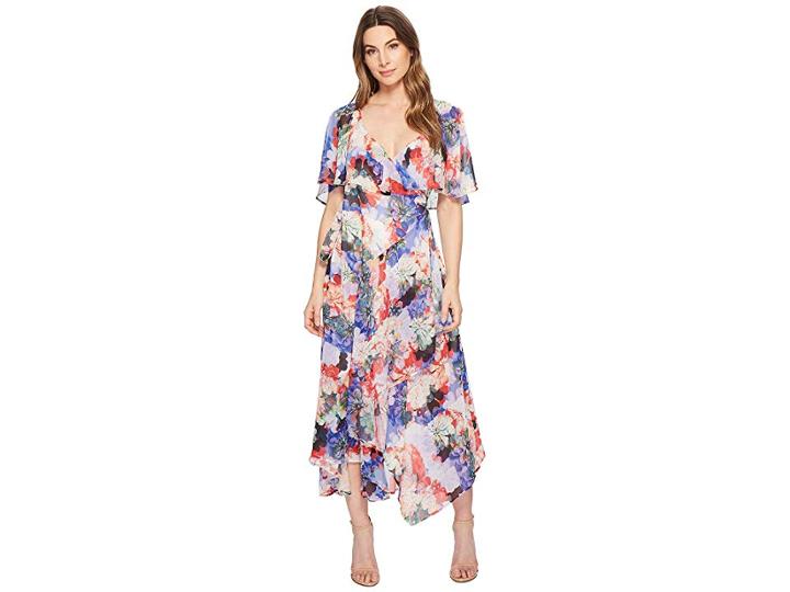 Catherine Catherine Malandrino Jos Ruffle Midi Wrap Dress (spring Blooms) Women's Dress