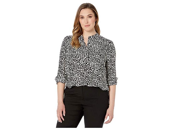 Anne Klein Plus Size Foxtrot Print Popover Tunic (anne Black/anne White) Women's Clothing
