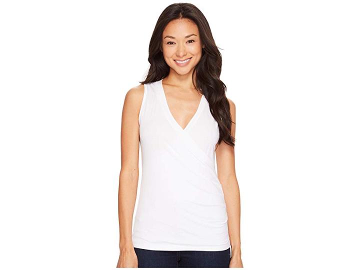 Lilla P Pima Jersey Sleeveless Surplice (white) Women's Sweater